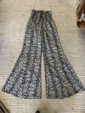 Show Me Your MuMu Snake Print Wide Leg Pants in Black and Cream